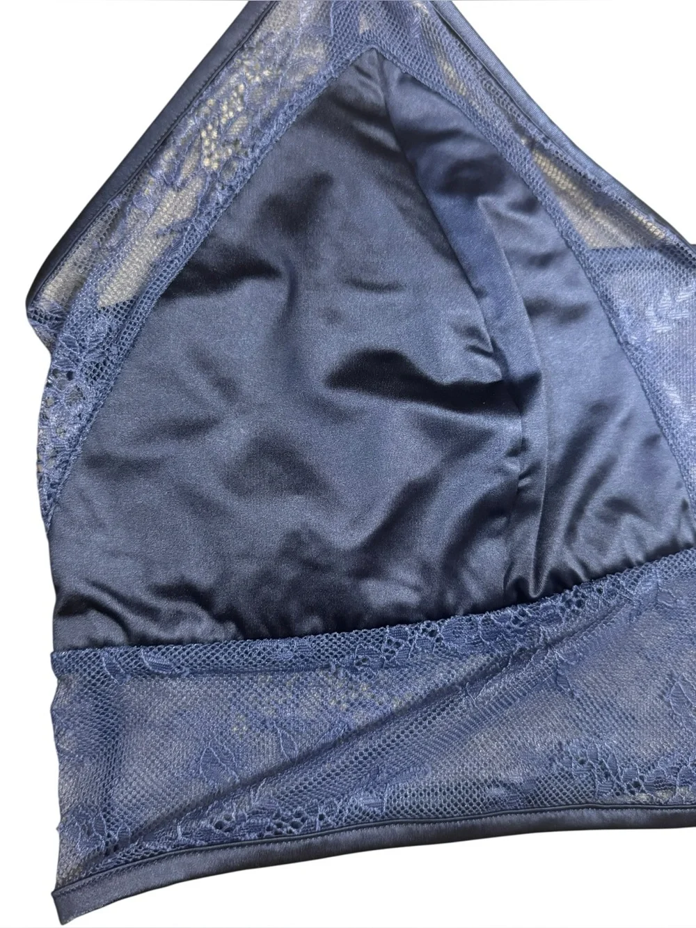 Auden Satin & Lace Unlined Bralette Navy Blue NWT